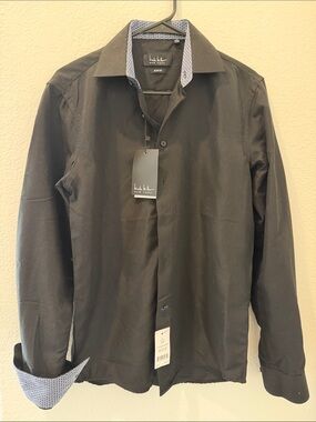 Slim Fit Black Dress Shirt with Contrast Trim - Hanky Panky New York